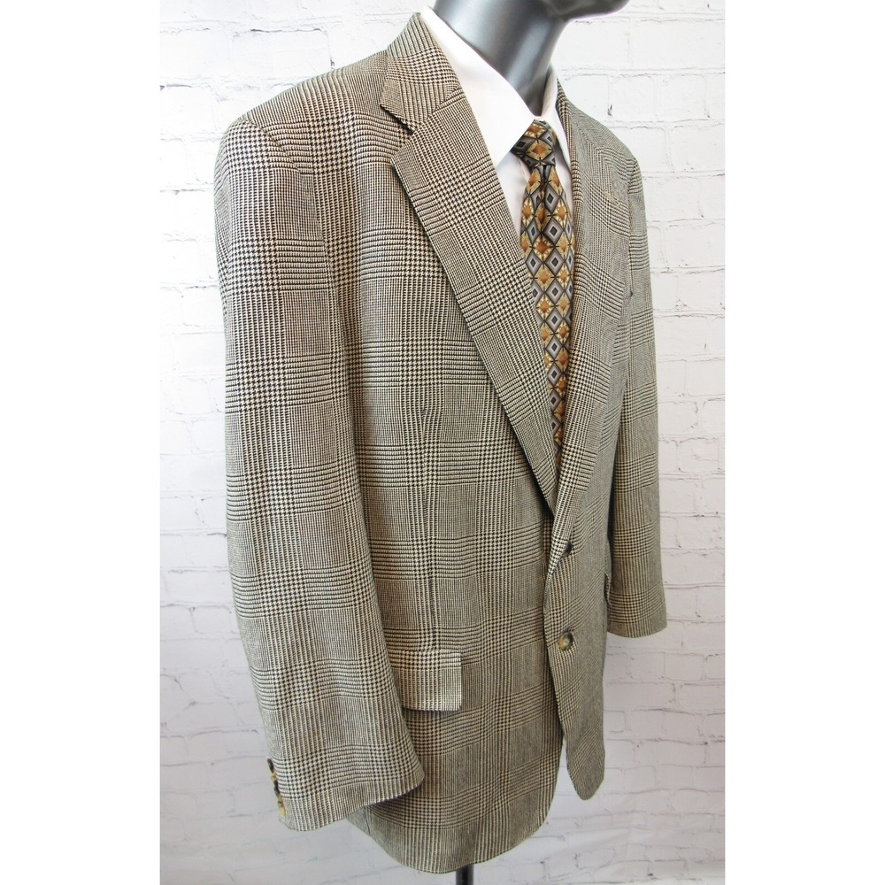 Tommy Hilfiger Sport Coat Gold & Black Houndstooth Plaid Size 44L